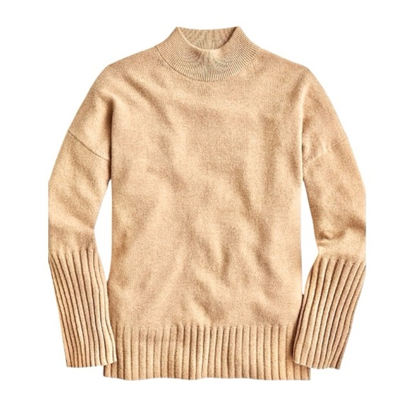 J CREW Women's 100% Cashmere Monk Neck Relaxed Tan Pullover Sweater Size XL - Picture 5 of 7